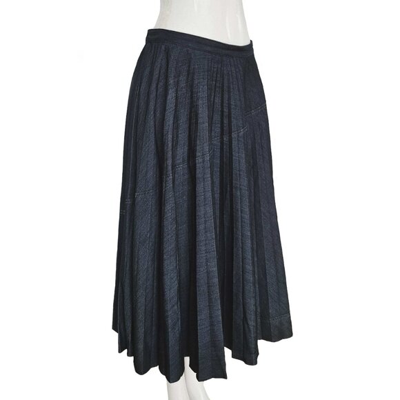 VALENTINO BLUE DENIM PLEATED MIDI SKIRT (42S) - Picture 2 of 8